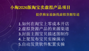 小淘2026版淘宝卖虚拟产品项目，提供独家最新找虚拟货源渠道-小淘项目组