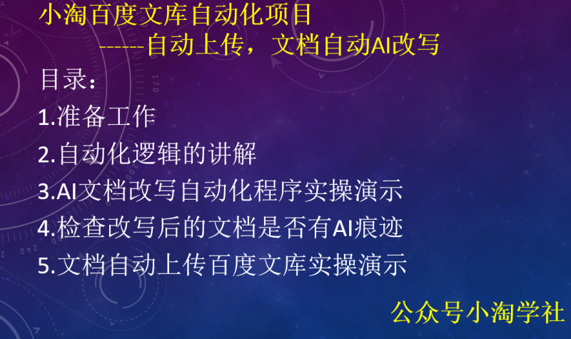 小淘百度文库自动化项目:文档自动AI改写,自动上传-小淘项目组